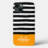Schwarze Streifen Muster mit Orange Monogram C Case-Mate iPhone Hülle (Rückseite)