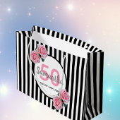Schwarze Streifen Pink Flora Monogramm Große Geschenktüte