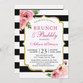 Schwarze Streifen Rosa Bläserner Brunch und Bubbly Einladung (Vorne/Hinten)