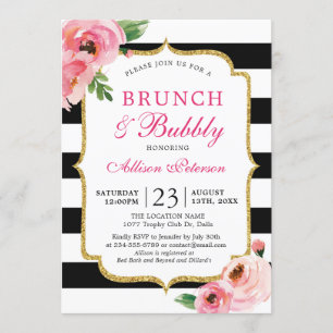 Schwarze Streifen Rosa Bläserner Brunch und Bubbly Einladung