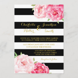Schwarze Streifen Rosa Blume Hochzeitsfeiern Einladung