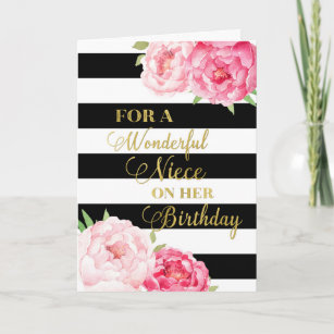 Schwarze Streifen Rosa Blume Nichte Geburtstagskar Karte