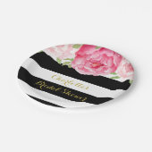Schwarze Streifen Rosa Brautparty-Platte Pappteller (Schrägansicht)