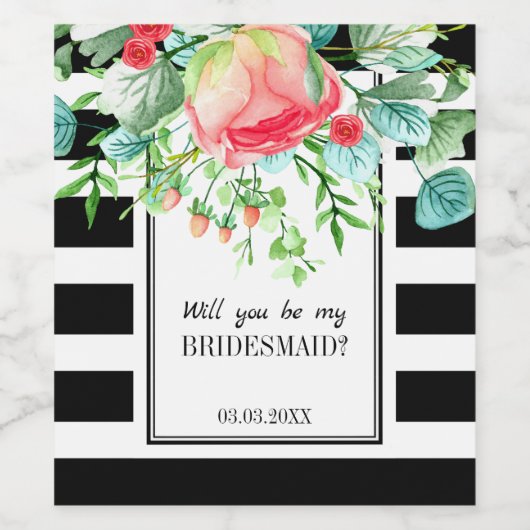 Schwarze Streifen und Blume Weinetikett (Einzelnes Label)