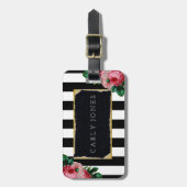 Schwarze Streifen und BlumenGepäckanhänger Gepäckanhänger (Vorderseite vertikal)
