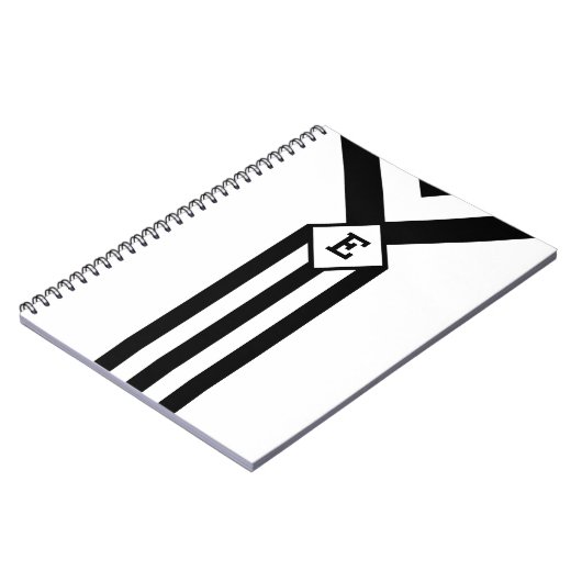 Schwarze Streifen und Chevronen mit Monogramm auf  Notizblock (Linke Seite)