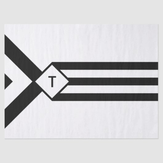 Schwarze Streifen und Chevronen mit Monogramm auf Seidenpapier (Vorderseite)