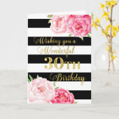 Schwarze Streifen und rosa Blume Happy 30. Geburts Karte (Gelbe Blume)