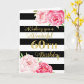 Schwarze Streifen und rosa Blume Happy 60. Geburts Karte (Gelbe Blume)