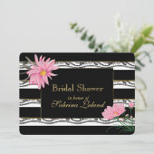 Schwarze Streifen und spitzenrosa Brautparty Einladung (Stehend Vorderseite)