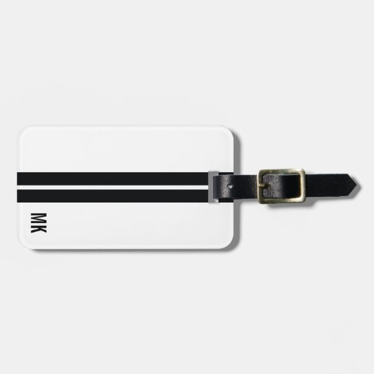 Schwarze Streifen und Weiß mit Initialen Gepäckanhänger (Vorderseite horizontal)