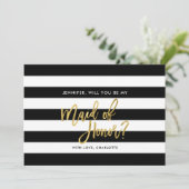 Schwarze Streifen werden meine Trauzeugin sein Einladung (Stehend Vorderseite)