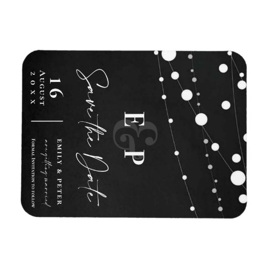 Schwarze String-Lichter Monogram-Hochzeit speicher Magnet (Horizontal)