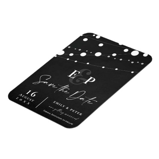 Schwarze String-Lichter Monogram-Hochzeit speicher Magnet (Linke Seite)