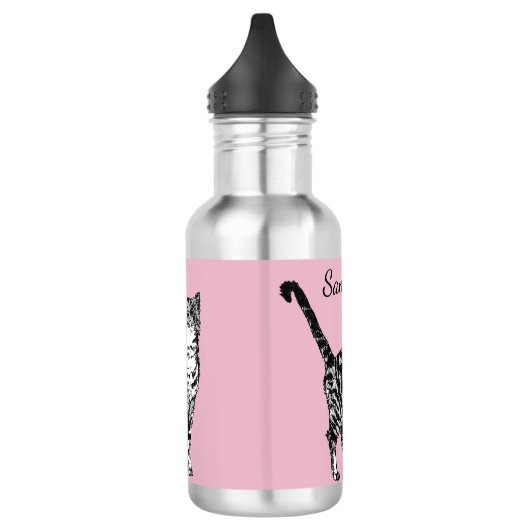 Schwarze Tablette Katze Rosa Flasche Wasser Edelstahlflasche (Links)