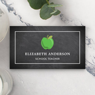 Schwarze Tafel Grüner Apfel Schullehrer Visitenkarte
