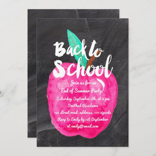 Schwarze Tafel mit Wasserfarben-Apfel Zurück zur S Einladung (Vorne/Hinten)