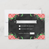 Schwarze Tafel Rosa Blumenmuster Elegante RSVP Kar Karte (Rückseite)