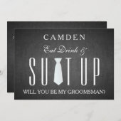 Schwarze Tafel Suitup sind Sie mein Trauzeuge Einladung (Vorne/Hinten)