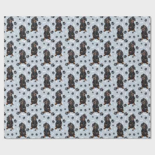 Schwarze Tan Dackel Dog Paw Print Pattern Geschenkpapier (Flach)