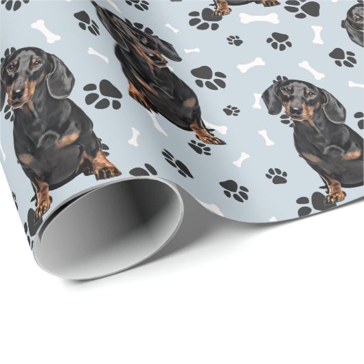 Schwarze Tan Dackel Dog Paw Print Pattern Geschenkpapier (Rolleneckpunkt)