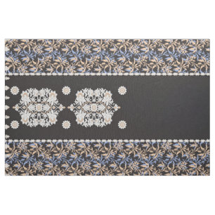 Schwarze Tapete mit Blumen. Boho Lace Textile Stoff