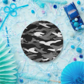 Schwarze Tarnung Pappteller (Party)