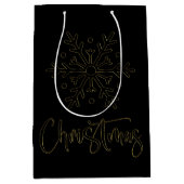 Schwarze Tasche mit goldener Weihnachtsschneeflock Mittlere Geschenktüte (Vorderseite)