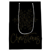 Schwarze Tasche mit goldener Weihnachtsschneeflock Mittlere Geschenktüte (Rückseite)