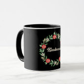 Schwarze Tasse mit rosa Granatapfeldrucke (Vorderseite Links)