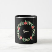 Schwarze Tasse mit rosa Granatapfeldrucke, Liebe (Zentrum)