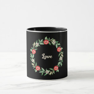 Schwarze Tasse mit rosa Granatapfeldrucke, Liebe