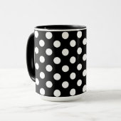 Schwarze Tasse Stilvolle weiße Polka-Punkte (Vorderseite Links)