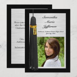 Schwarze Tassel mit Foto Einladung