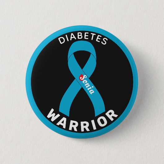 Schwarze Taste für Diabetes Warrior Ribbon Button (Vorderseite)