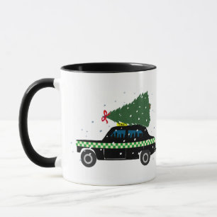 Schwarze Taxi-Weihnachtsbaum-Zeichnung Schnee Tasse
