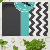 Schwarze Teal Chevron Geschirrtuch (Gefaltet)