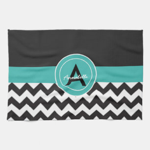Schwarze Teal Chevron Geschirrtuch