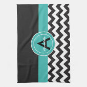 Schwarze Teal Chevron Geschirrtuch (Vertikal)