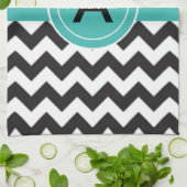 Schwarze Teal Chevron Geschirrtuch (Gefaltet)