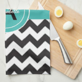 Schwarze Teal Chevron Geschirrtuch (Viertel Falte)