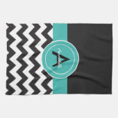 Schwarze Teal Chevron Geschirrtuch (Horizontal)