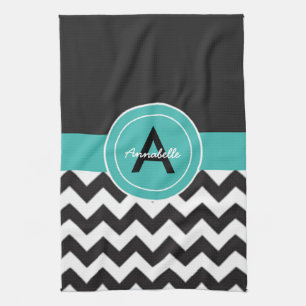 Schwarze Teal Chevron Geschirrtuch