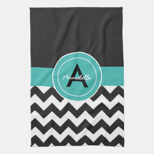 Schwarze Teal Chevron Geschirrtuch (Vertikal)