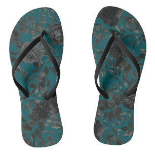 Schwarze Teal-Rosen-Gotik-elegante Hochzeit Badesandalen