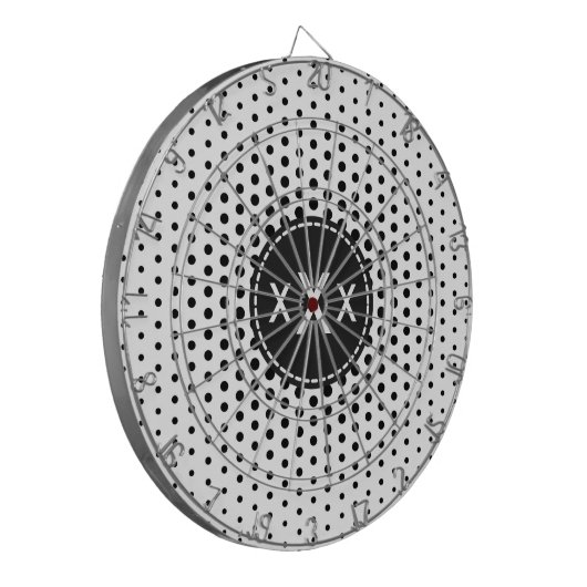 Schwarze Techno Dots Modernes Monogramm Dartscheibe (Vorderseite Links)