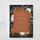 Schwarze Terracotta floral elegante moderne invi Einladung (Vorderseite)