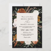 Schwarze Terrakotta-Blumen-rustikale QR-Code-Hochz Einladung (Vorderseite)