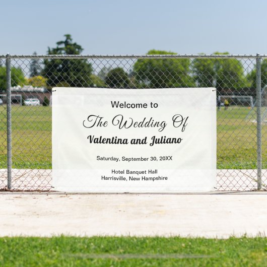 Schwarze Texte auf weißem Hintergrund Hochzeitsrec Banner (Insitu)