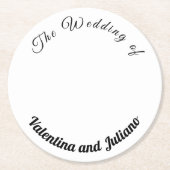 Schwarze Texte auf weißer Hintergrundhochzeit Runder Pappuntersetzer (Vorderseite)